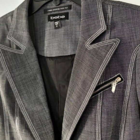 Bebe Blazer 8 Gray White Stitch Italian Luxe Modern Career Edgy Professional NWT - Picture 3 of 9